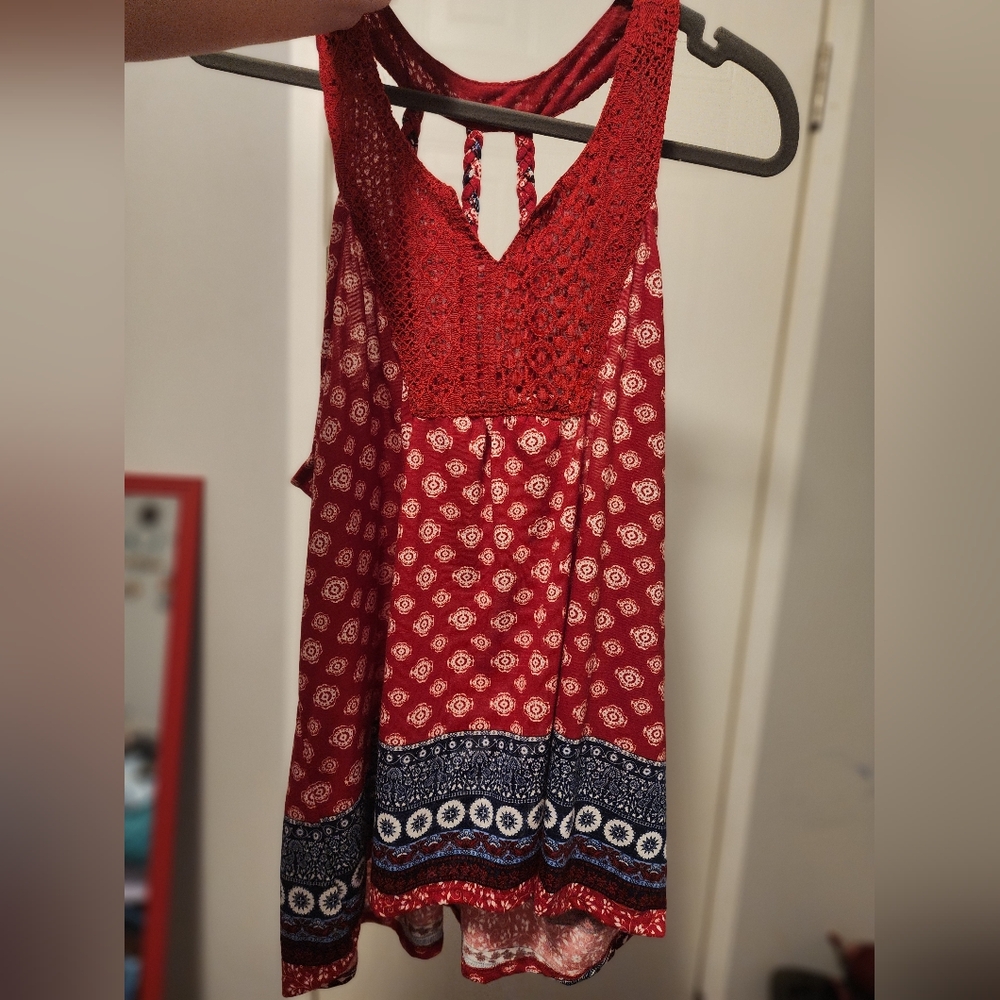No Boundaries 4th of July Paisley Print Braided Summer Tank, Size ( XL 15-17).